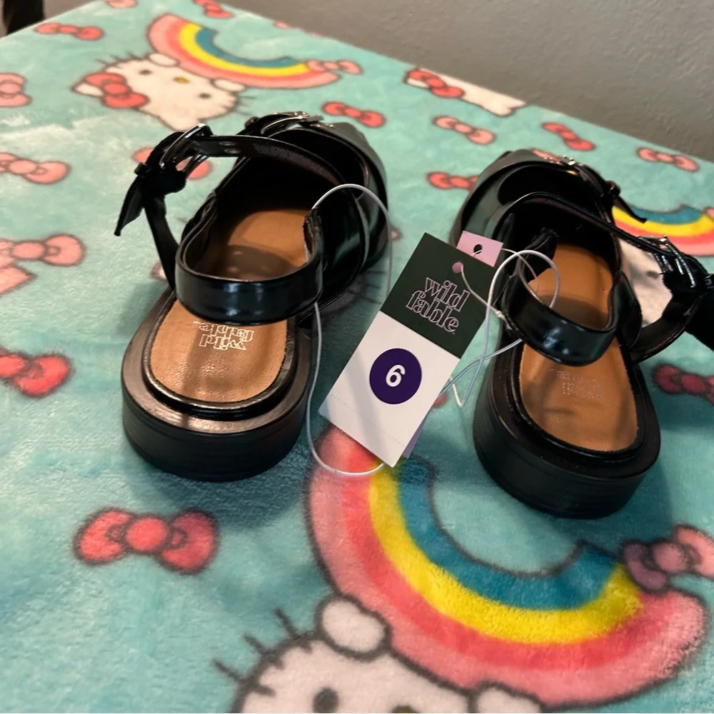Size 6 Peyton Double Buckle black‎ Slingback Flats by wild fable